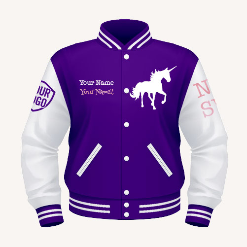 Whimsical custom varsity design, with a unicorn